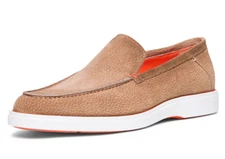 Santoni Drain Mens Suede Loafers Shoes Moccasin Beige Size 9.5 / US 10.5 - Italy