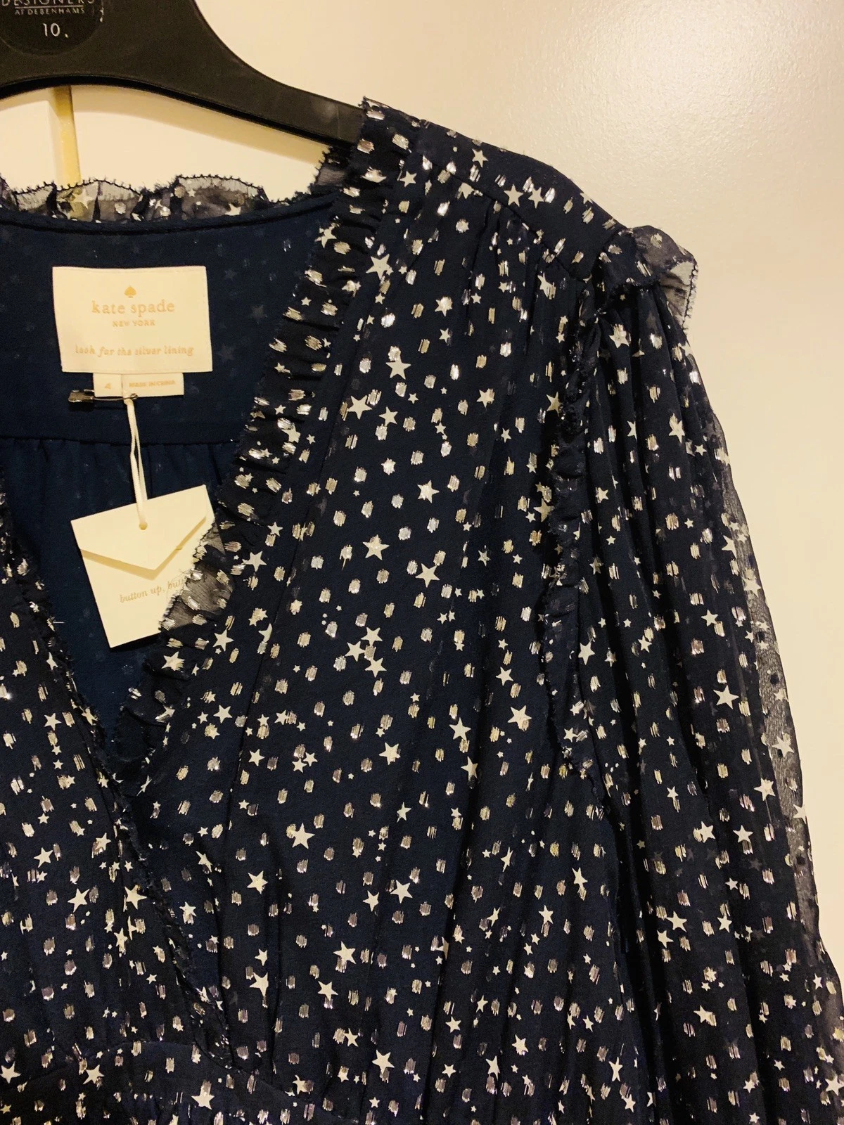 Abito Kate Spade blu navy argento seta scintillante taglia US 4 (taglia UK 10)