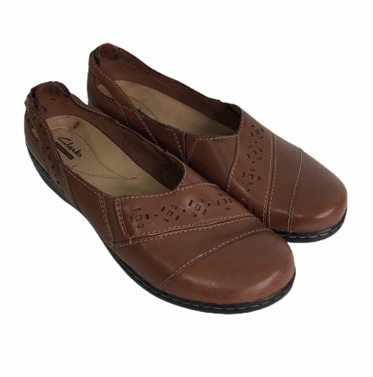 Mocassini slip on Clarks Evianna Fig Donna Marroni In Pelle Taglia 11M 26108336 EUC SH781