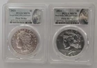2021 MORGAN & PEACE SILVER DOLLAR PCGS MS70 FIRST STRIKE SET w/ MORGAN LABEL