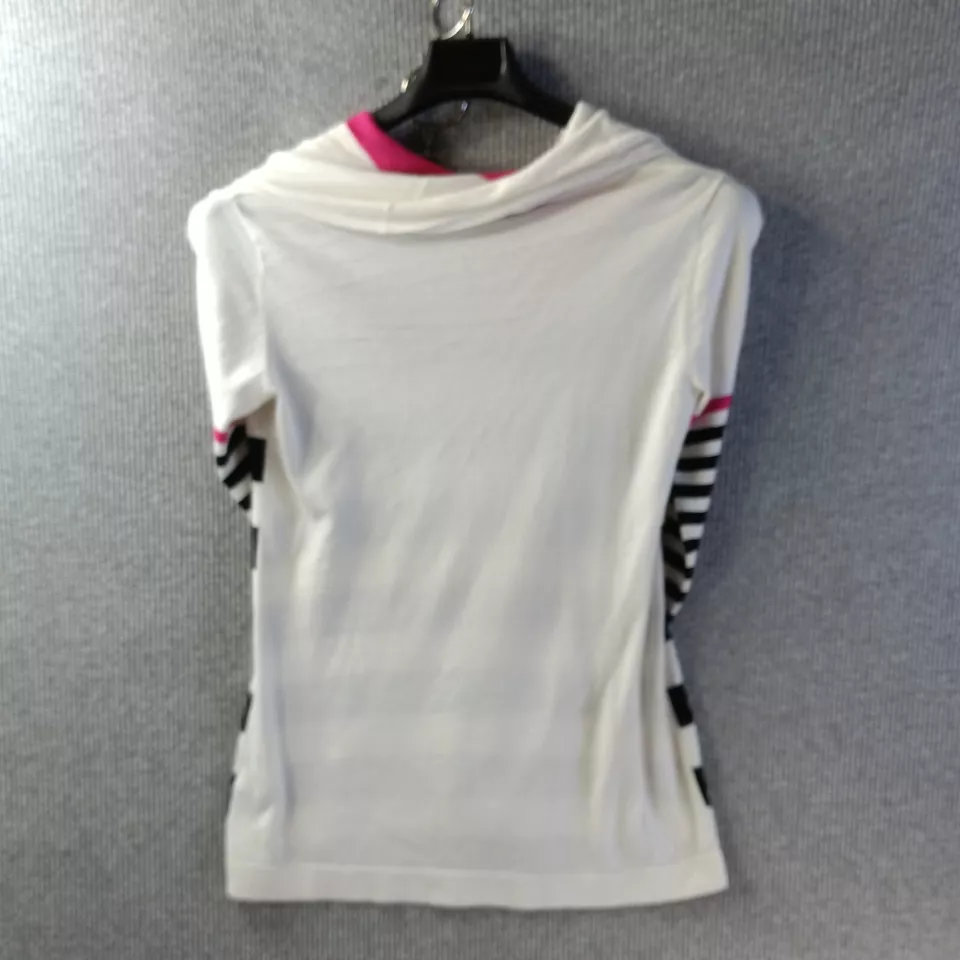 Suéter One A Mujer Pequeño Marfil Multicolor Rayas Capucha Cuello Manga Larga Foto 3 de 4