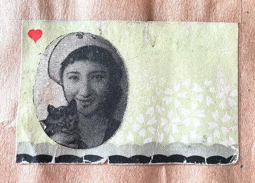 Old matchbox label Japan woman cat sakura ad artwork picture design stamp c67