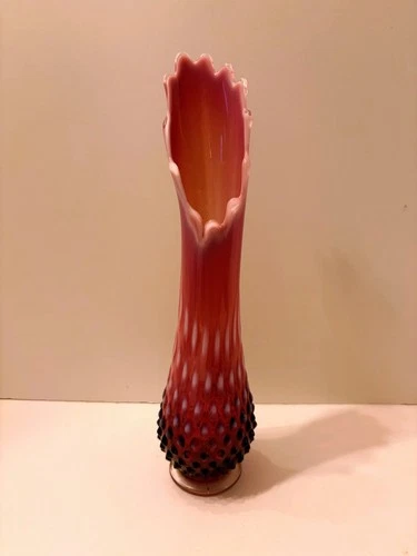 MCM 13.25” FENTON Plum Hobnail Opalescent Glass Tall Swung Vase