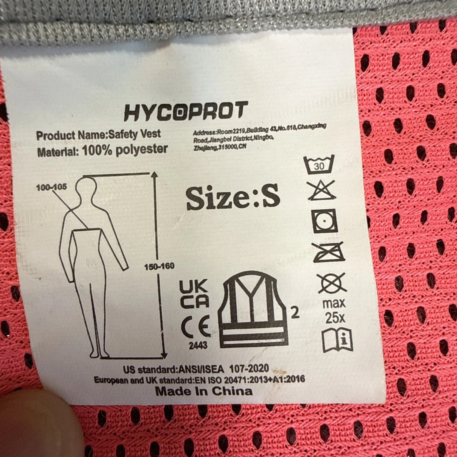 Hycoprot High Visibility Safety Vest Size S ANSI Class 2 Mesh Work Vest Pink image 2