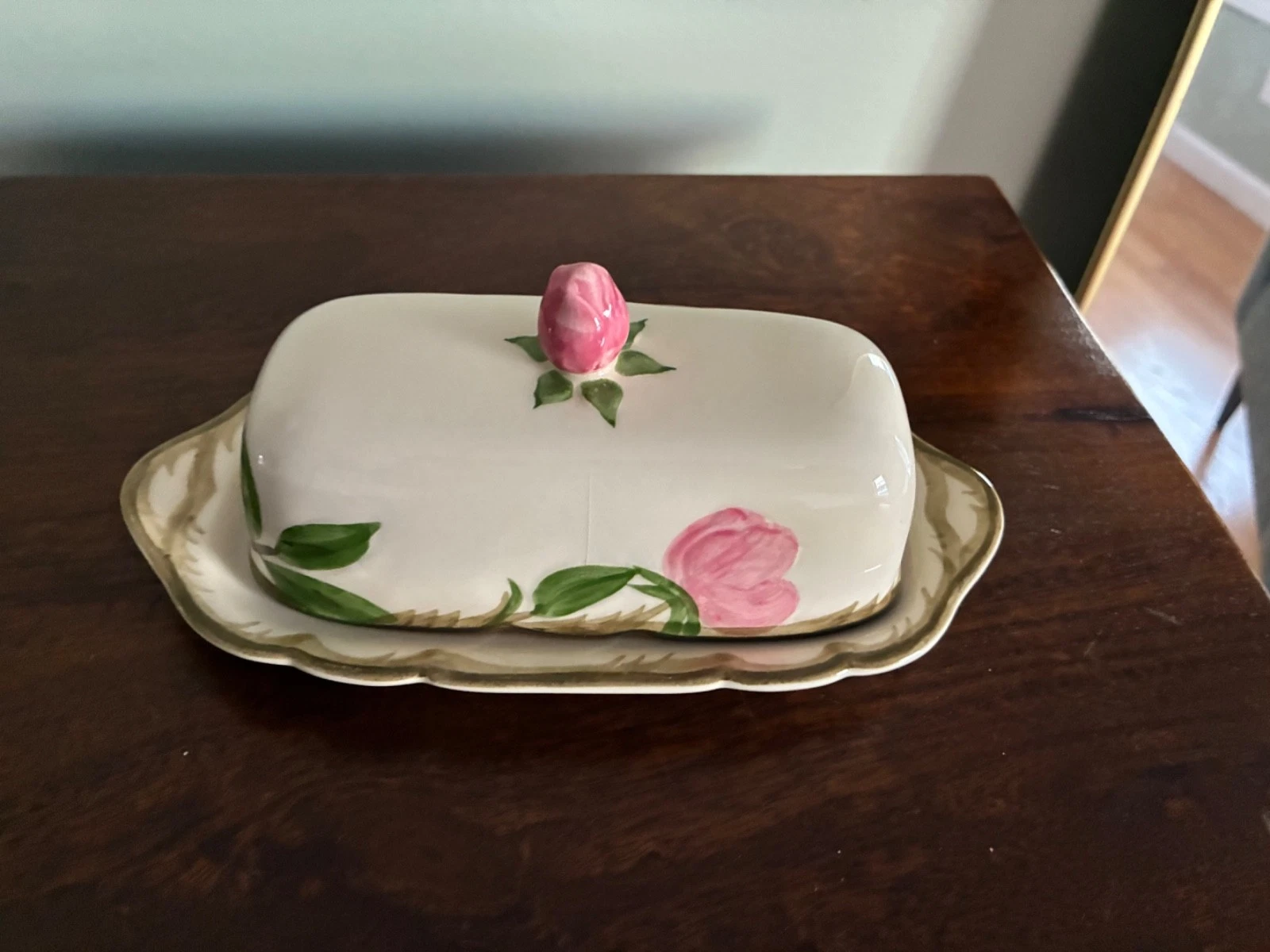 1940s DESERT ROSE FRANCISCAN ¼ LB COVERED BUTTER DISH FINIAL TOP USA BACKSTAMP