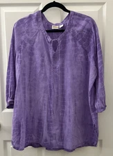 VTG Collections Etc Blouse Peasant Top Sz XXL Purple Tie Dye Boho Tunic Hippie