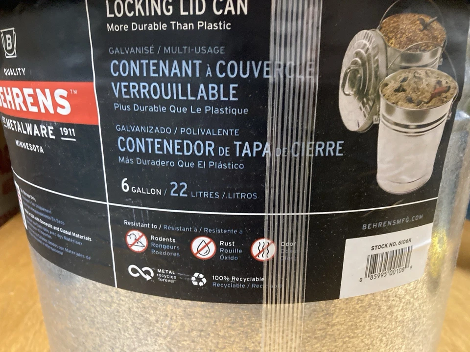 Behrens 6 Gallon Rust-Proof Steel Locking Lid Trash Can(6 gal) USA 6016K - Image 4 of 4