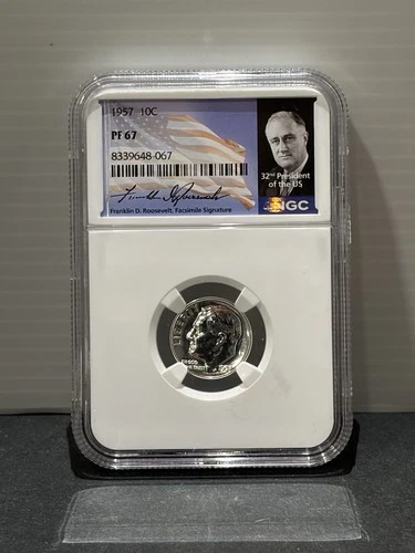 1957 Roosevelt Dime 10c NGC PF 66 Proof, 90% Silver