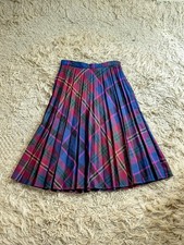 Vintage Pleated Plaid Midi Skirt - Wool like