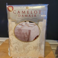 New Camelot Damask Ivory Cream Tablecloth 60" x 84" Oblong Cotton Polyester