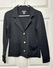 Adrienne Vittadini Women’s BLACK Sweater Jacket Cardigan GOLD BUTTONS Pockets~Sm