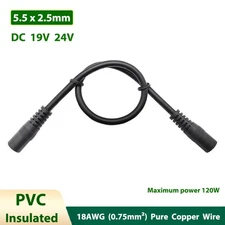 DC Power Supply Cable 19V 24V Female Barrel Connection Adapter Wire 5.5x2.5mm