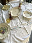 Vintage White Cotton Tablecloth Embroidered Floral Square Lace Edging Cottage