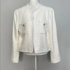 Ann Taylor Winter White Tweed Trim Textured Blazer Size 8