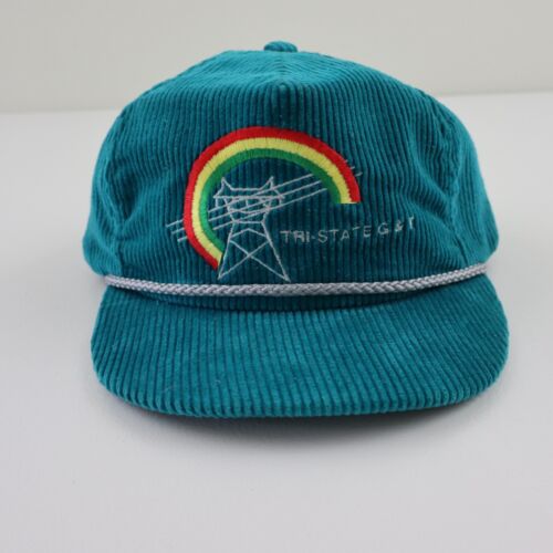 Vtg 90s Made In USA Rainbow Corduroy Snapback Trucker Hat Cap Mens Teal Blue 80s - Picture 2 of 7