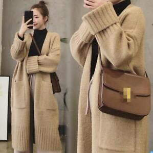 Womens-Alpaca-Cashmere-Long-Sleeve-V-neck-Knitted-Cardigan-Coat-Lazy-Long-Gjxia