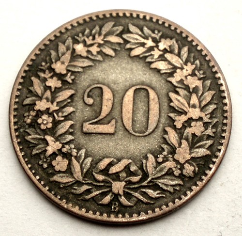 SWITZERLAND 20 RAPPEN 1858 B KM#7 Billon. KK10.3 - Picture 2 of 2