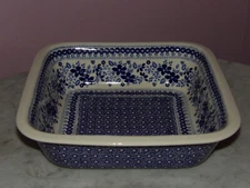 Polish Pottery Square Deep Dish Baker! UNIKAT Signature Rembrandt in Blue!