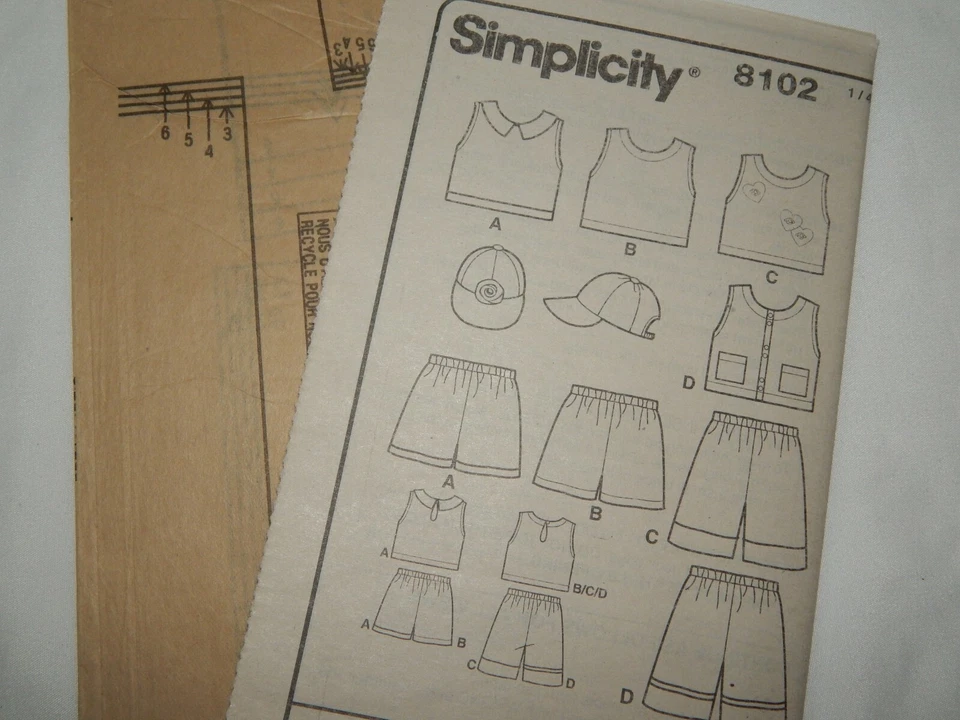 Simplicity 8102 Top Shirt Shorts Hat Sewing Pattern Girls 3 4 5 6 Summer UC - Image 2 of 4