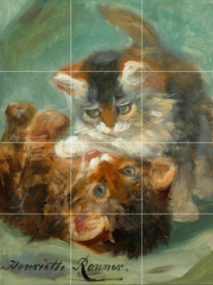 playful kittens cats fun animals antique painting ceramic tile mural backsplash