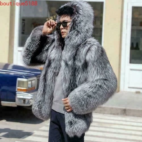 Mink Fur Long Mens Coat Furry Overcoat Thicken Parkas Winter Warm Outwear  Casual