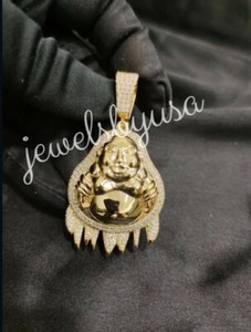 Authentic Men's Buddha 3.75CT Genuine VVS Moissanite Pendant 14K Yellow Gold Plated Silver