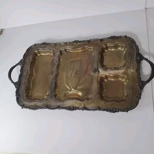 Ornate Large Vintage Silverplate Footed Butler’s Tray Serving Plater Decor 