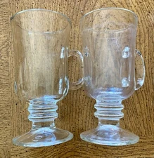 Set of 2 Clear Pedestal Drinking Glasses with Handles