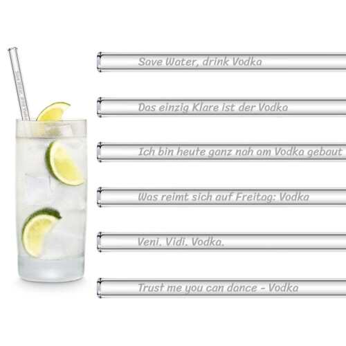 HALM Vodka Edition pailles en verre avec des dictons drôles de vodka 15 cm, 20 cm, 23 cm  - Photo 1/9