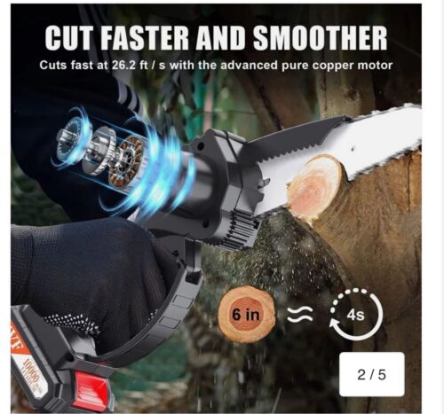 6 Inch Cordless Chainsaw With Battery Mini Electric One-Hand Saw Wood Cutter - Picture 3 of 5