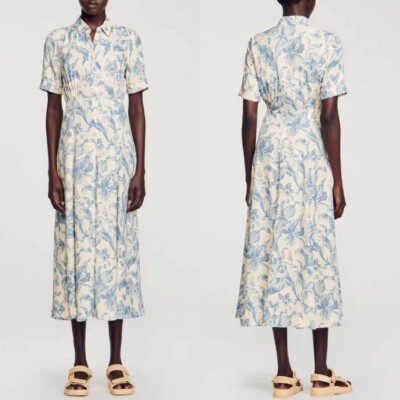 knee length dresses for ladies SANDRO Contrast-Collar Midi Dress main image 1