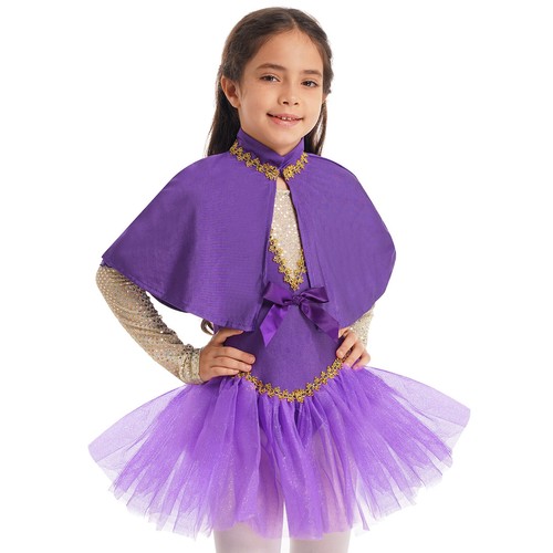 Kinder Mädchen Schausteller Kostüm Glitzer Netz Turnanzug Kleid + Cape Arm Ärmel Outfit - Bild 11 von 50