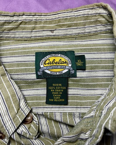 Cabelas Mens Button Down Short Sleeve Shirt XL Tall Green Stripes - Picture 3 of 12