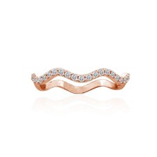 Cubic Zirconia Wavy Dainty Stackable Rose Gold Plated 925 Silver Band Ring, Sz 6