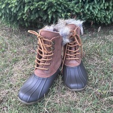 Sperry Top-Sider Women s Duck Boots Size 5 STS93846 WaterBoot Fur Trim Leather