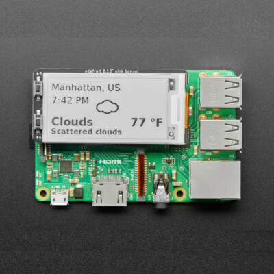 Adafruit 2,13'' E-Ink/E-Paper Bonnet/HAT für Raspberry Pi, eInk monochrom, 4687