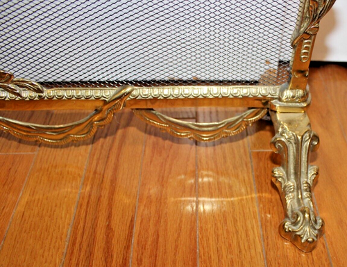 FRENCH LOUIS XVI EMPIRE STYLE ORNATE BRASS FIREPLACE SCREEN - Picture 5 of 9