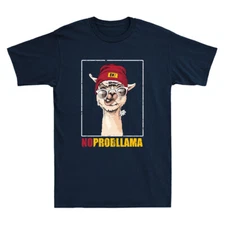 Llama With Red Hat And Glasses Noprobllama Funny Llama Meme Retro Men's T-Shirt