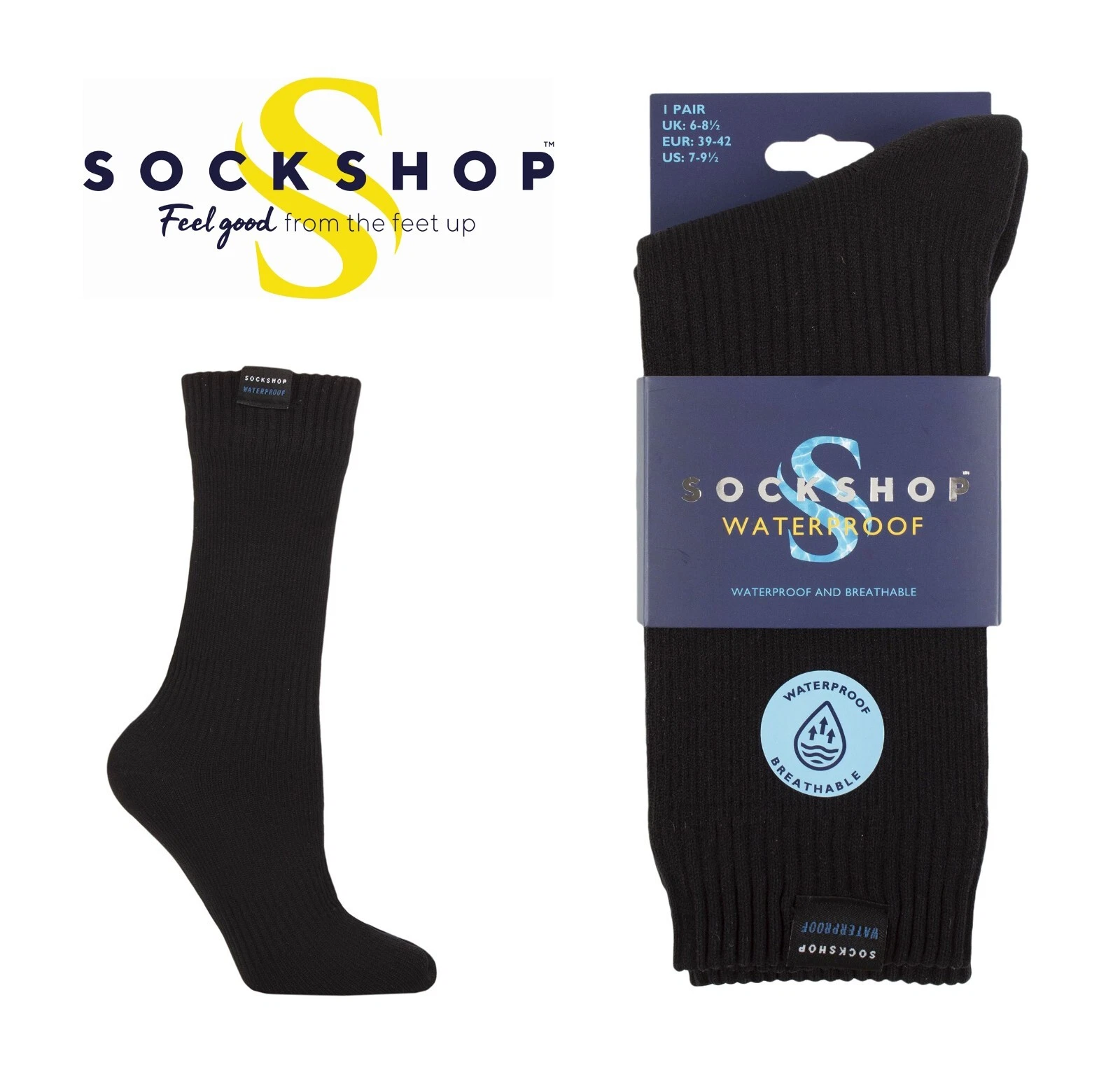Waterproof Boot Socks Women's Plain Black Outdoors Size 4-8 SOCKSHOP 1 Pair Pack