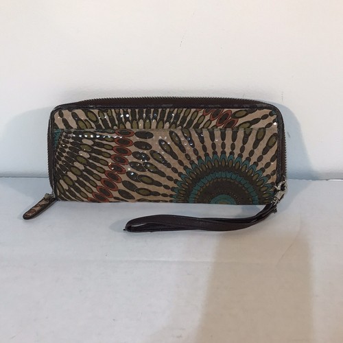 Shimmering Teal/Orange/Cream/Grn Peacock Feathers Zip Around Wristlet Sequins - Picture 1 of 4
