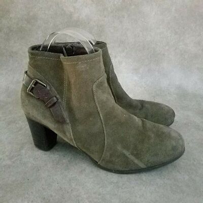 Bass Womens Ayda  Size 8 Green Brown  Leather 2'' Block Heel Ankle Boot Booties