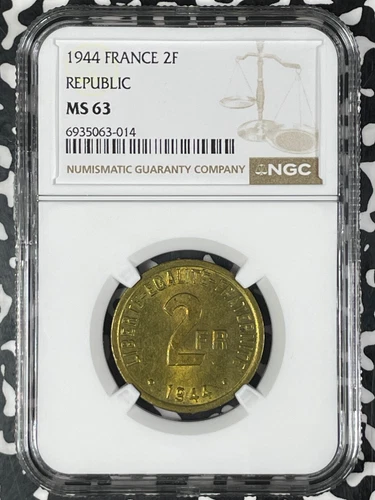 1944 France Allied Occupation 2 Francs NGC MS63 Lot#G9991 Choice UNC!