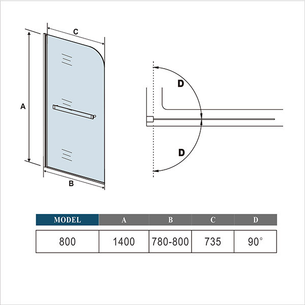 AICA Single/Double/Folding Pivot Shower Bath Screen Glass Panel 800 ...