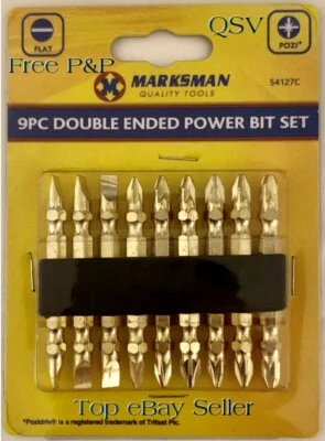 9pc Gold Double Ended Screw Bit Set Assorted Pozi & Flat Power Bits Screwdriver