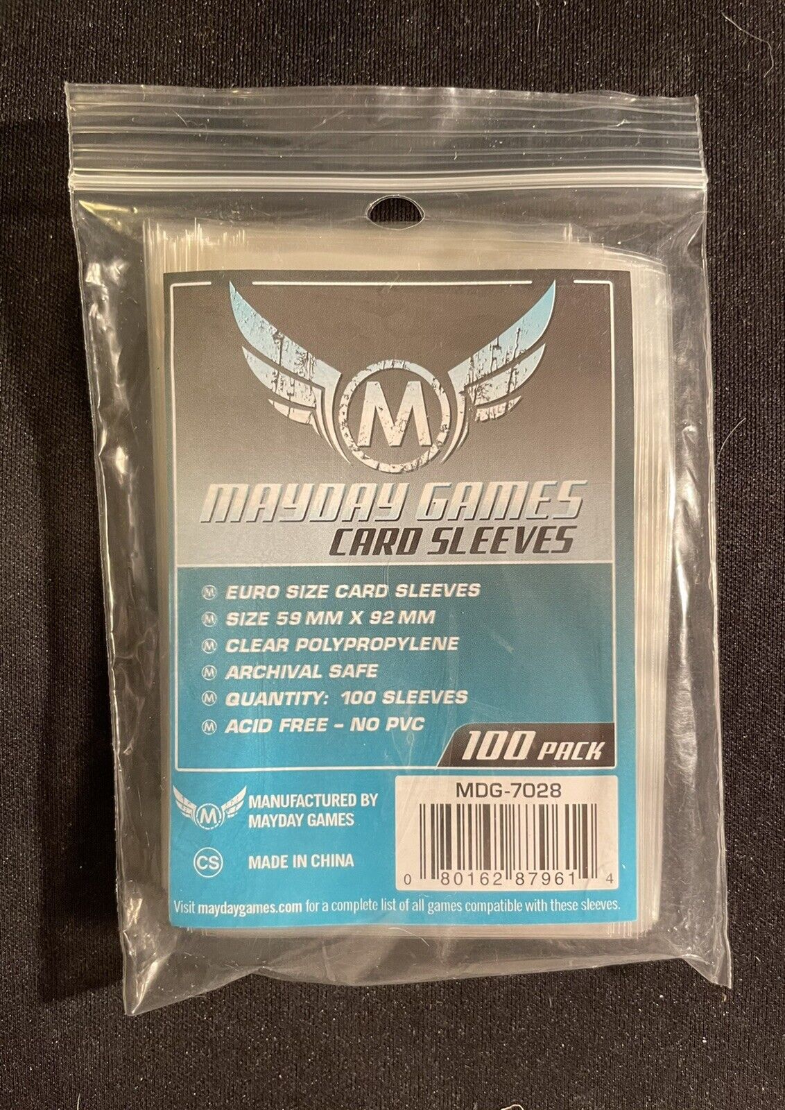New Mayday Games Euro Size Card Sleeves 59 mm x 92 mm NIP 100 Per Pack Clear