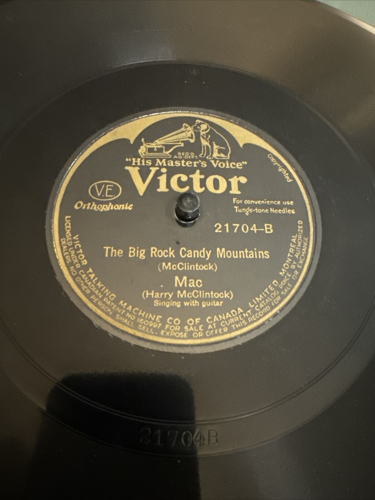 Victor 78 RPM MAC Harry McClintock - The Big Rock Candy Mountains 21704 V++