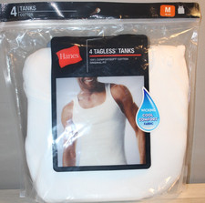 HANES 4-PACK WHITE RIBBED TAGLESS TANKS COOL COMFORT SIZE MEDIUM 38-40" NEW
