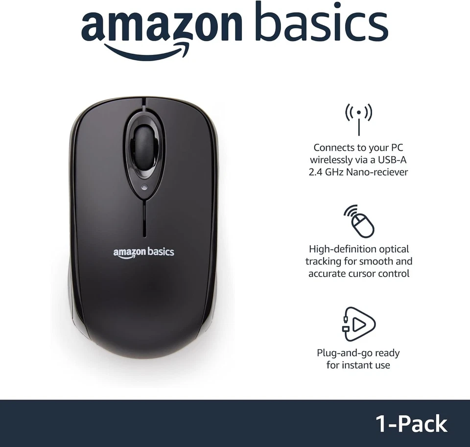 Complete Set - Amazon Basics Wireless Optical Mouse + Batteries + Gel Mouse Pad - Image 3 of 4