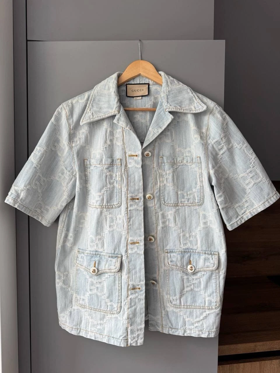 Gucci California giacca denim GG ricamata blu IT42 44