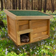 Hedgehog House Large Solid Hibernation Shelter Wooden Home Food Nest Box Garden